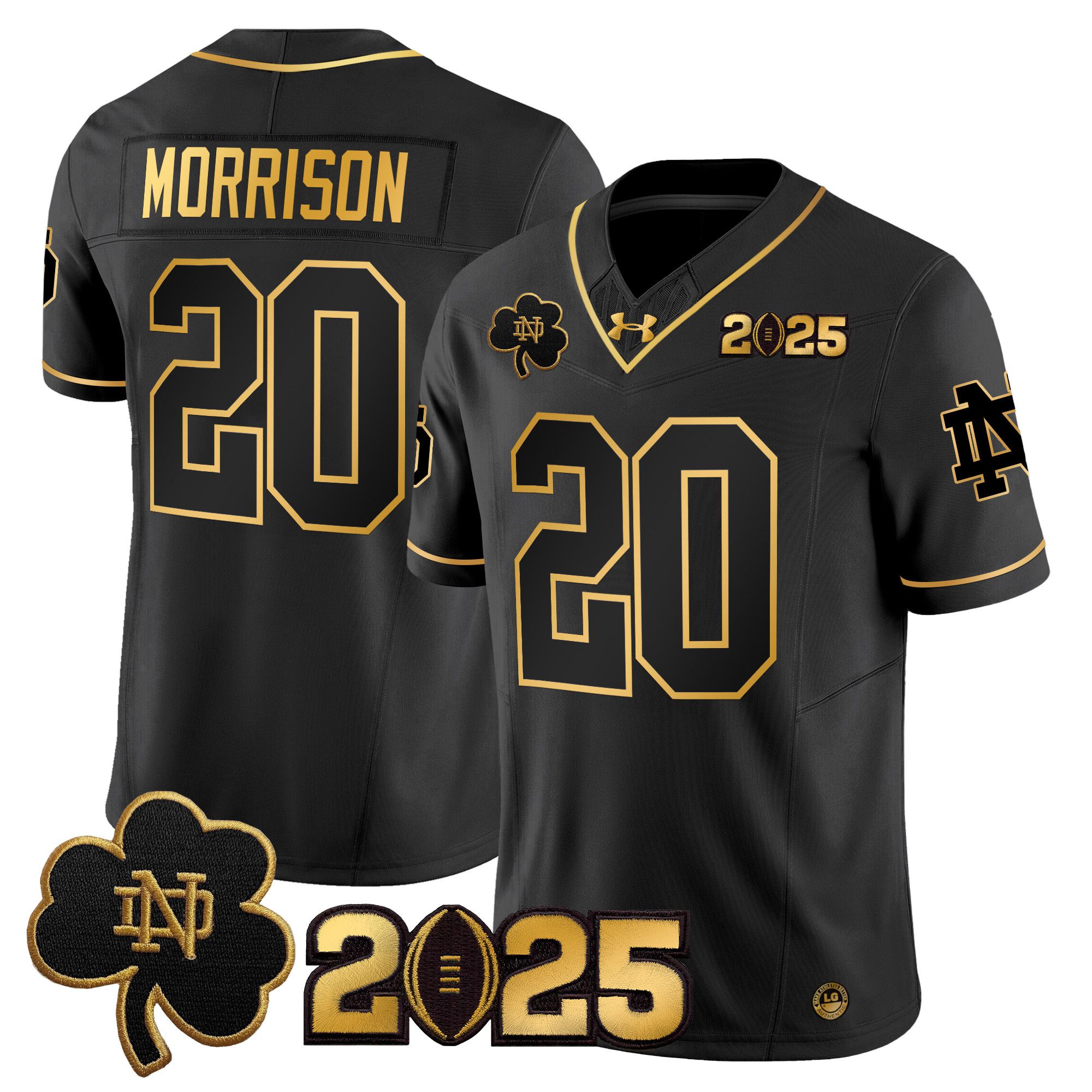 Men Notre Dame Fighting Irish #20 Morrison Black 2025 CFP Final Patch Gold Vapor Limited NCAA Jersey style 1